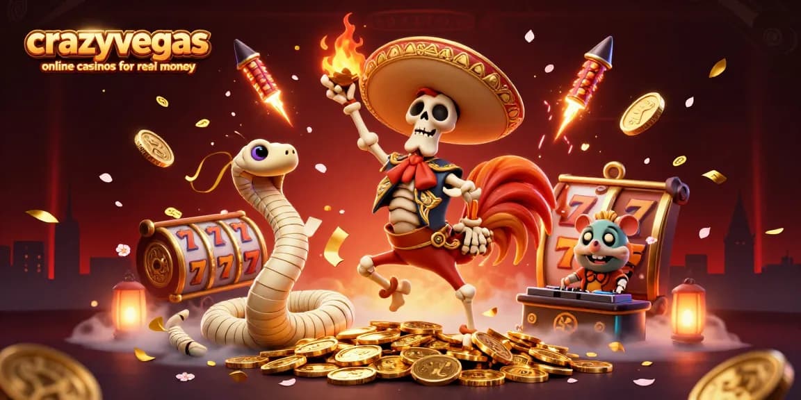 Experience excitement with crazyvegas online casinos for real money amidst dynamic slot scenes featuring festive characters.