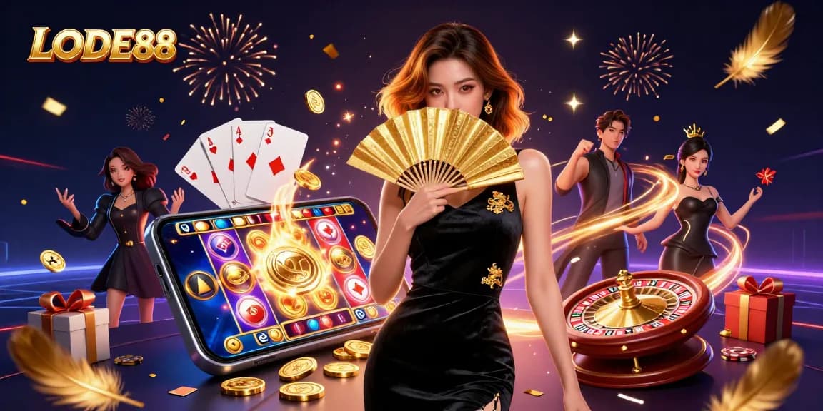 Engage with LODE88 as the stunning Asian woman unveils thrilling slot game excitement.