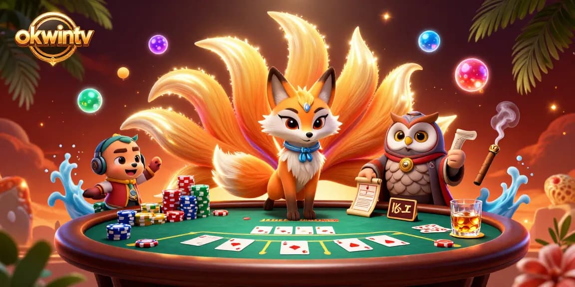 Engage with okwintv's vibrant gaming scene, showcasing poker activity with colorful characters and dynamic elements.