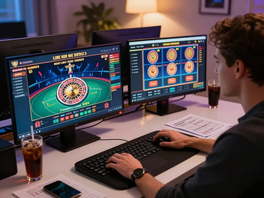 Engaging online gameplay with MAN88 on multiple screens, showing live casino action and strategy notes for responsible gambling.