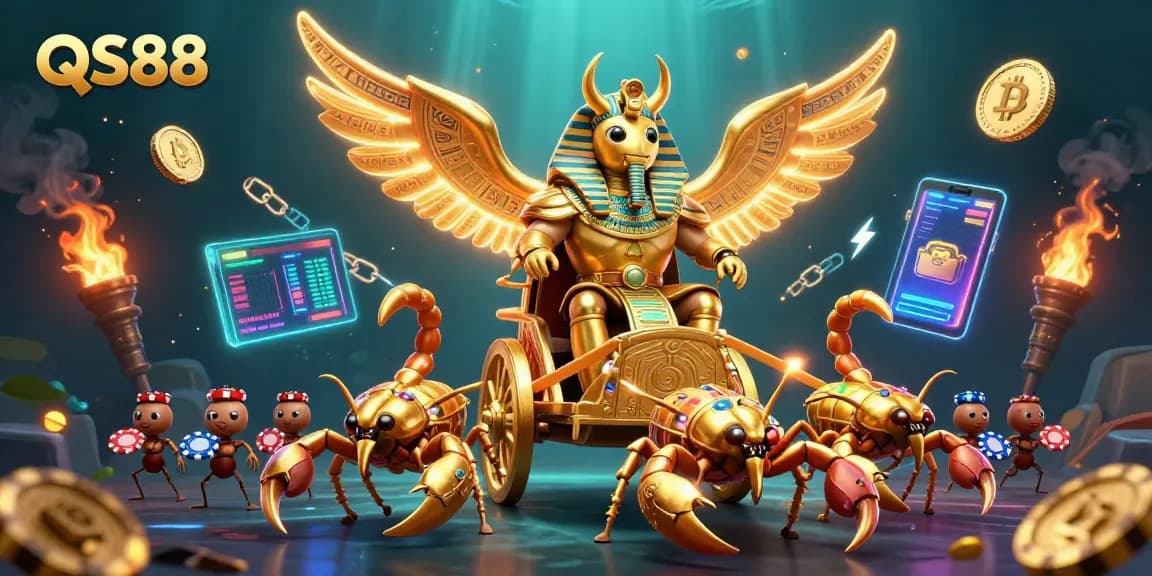 Experience the thrilling gaming adventures at QS88 with vivid gold and neon elements highlighting the action.