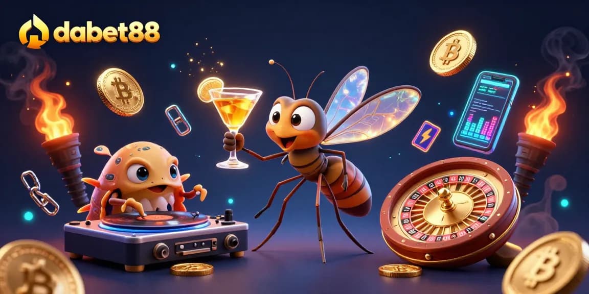 Experience dabet88's vibrant casino scene with animated characters, crypto elements, and captivating visuals.