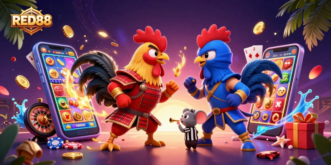 Experience thrilling duels at RED88 with 3D fighting roosters and exciting casino games.