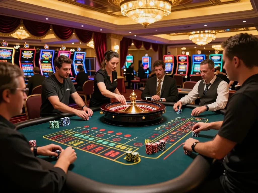 Engaged players at a roulette table placing bets at nhacaiuytin44, creating an atmosphere of excitement.