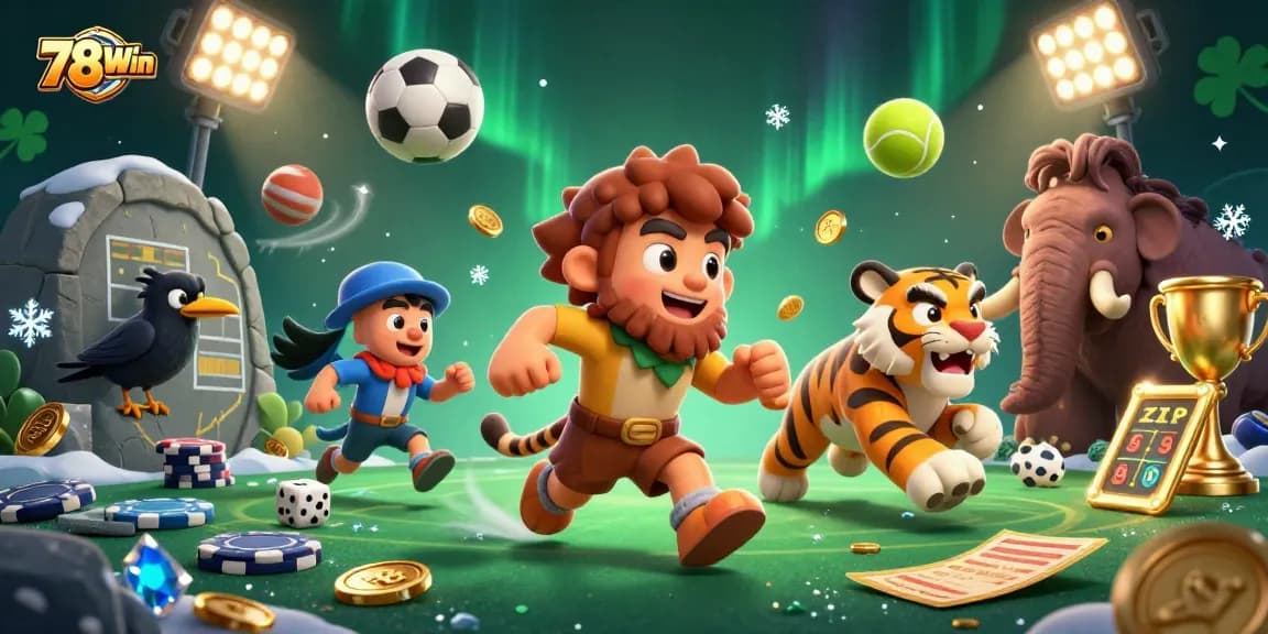 Experience thrilling gaming moments at 78Win with our casino's vibrant prehistoric scene and dynamic sports elements.