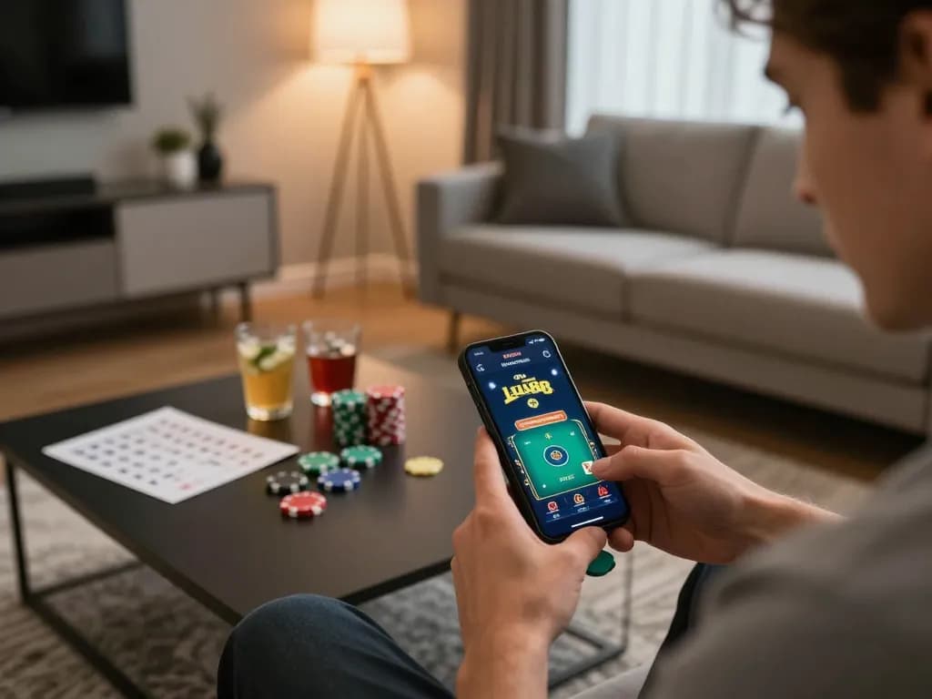 Engaging with the lu88 com app for online gaming in a stylish home setting