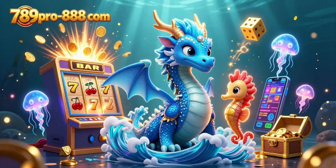 Engage with the best slots at 789pro-888 com, as a vibrant 3D scene shows a jackpot explosion and captivating sea creatures.