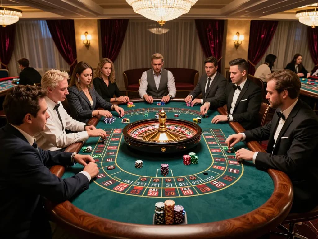 Players engage in thrilling roulette gameplay at nohuvn casino, vibrant atmosphere enhancing strategy