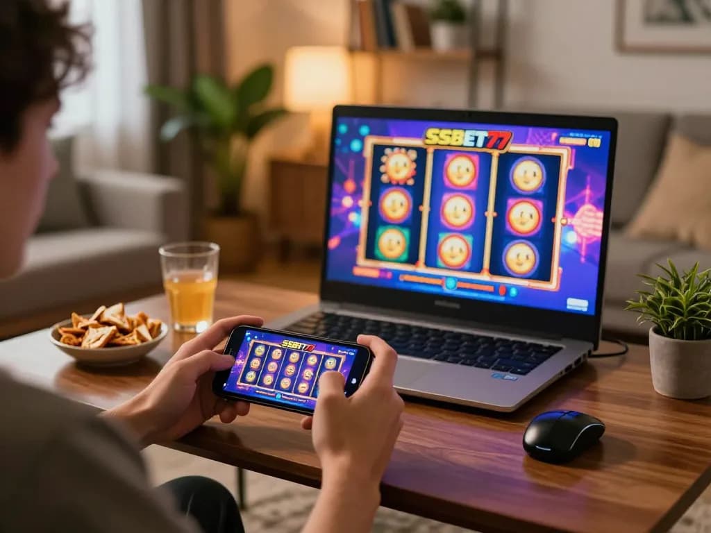 Engaging online gaming experience with SSBET77 app on smartphone, showcasing exciting casino games