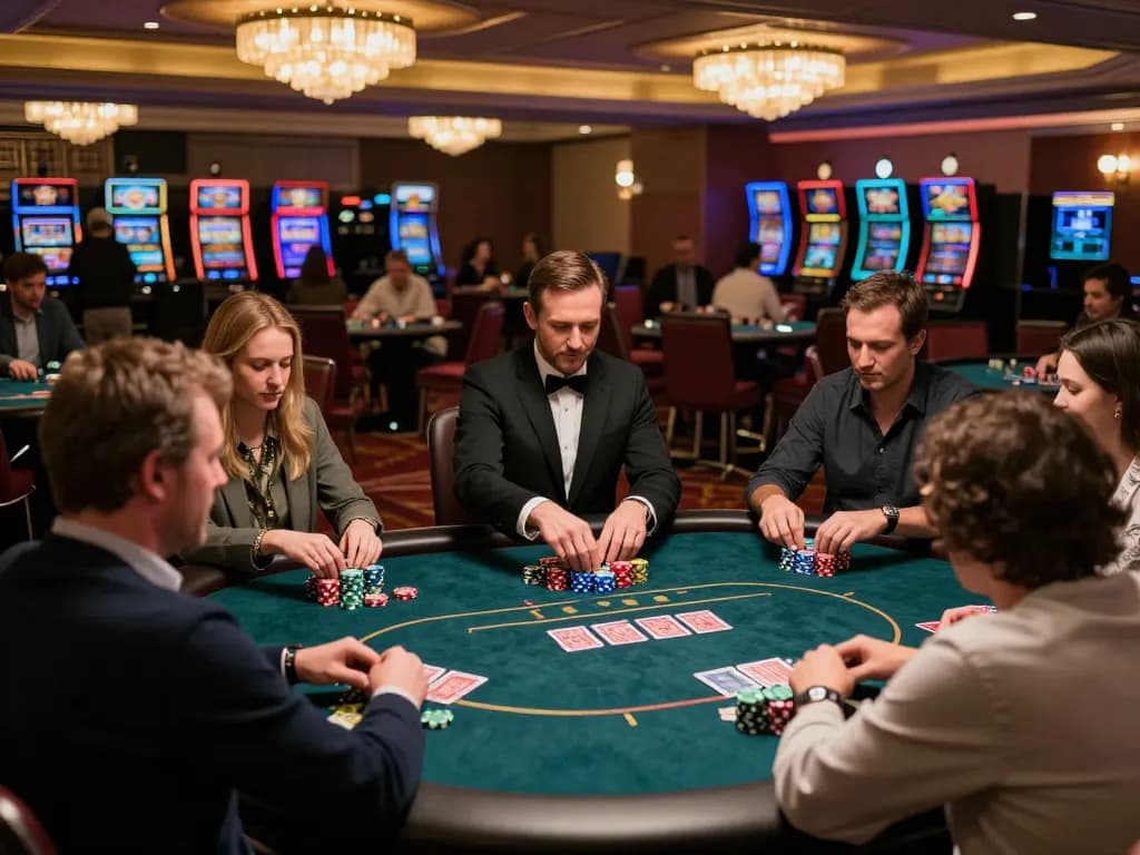 Engaging scene showcasing competition at the poker table, with players focusing on tỷ lệ nhà cái for optimal strategies