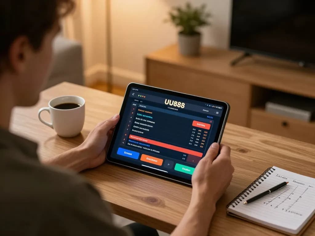 Engaging in online casino gameplay on the UU888 app from a cozy home setting.