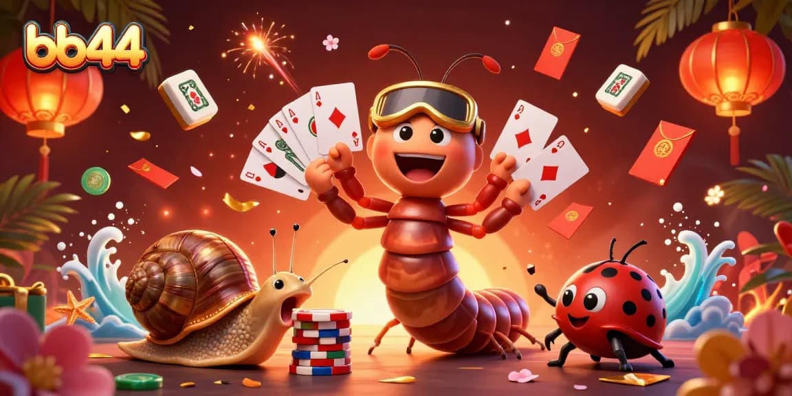 Play cards with bb44's animated dealer and high-roller in a vibrant casino scene.