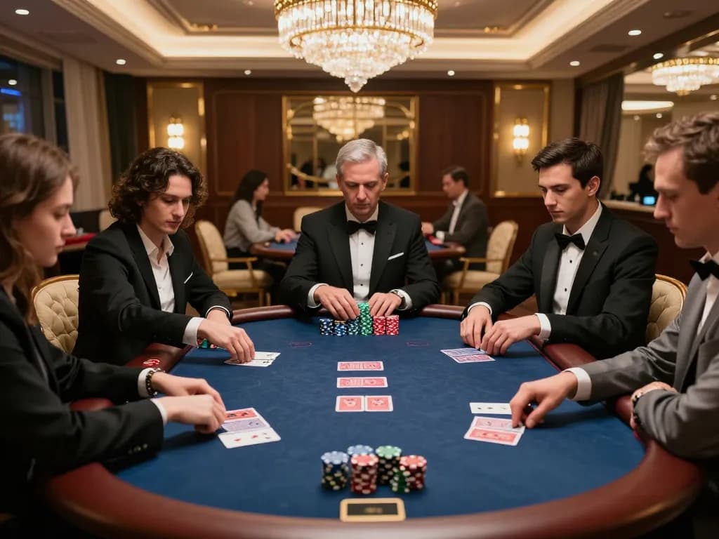Intense poker game at a VIP table portraying the high-stakes excitement of 11bet com gaming experience