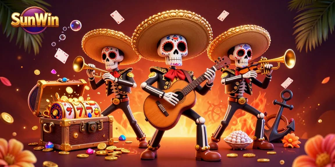 Engage with SunWin's online slots through vibrant gameplay featuring golden jackpots and lively mariachi characters.
