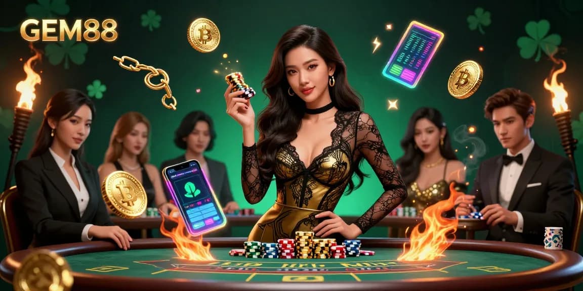 Experience exhilarating high-stakes games at GEM88's VIP baccarat table with stunning visuals and dynamic casino elements.
