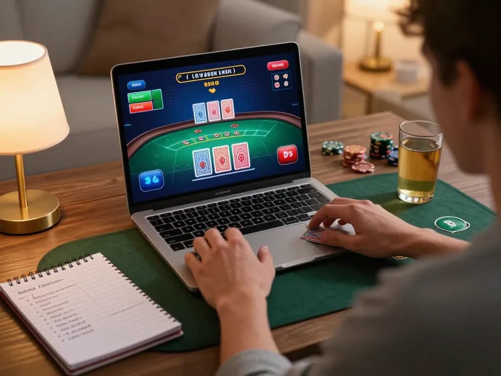 Experience thrilling gameplay at 98win with strategic blackjack decisions in a cozy home setup