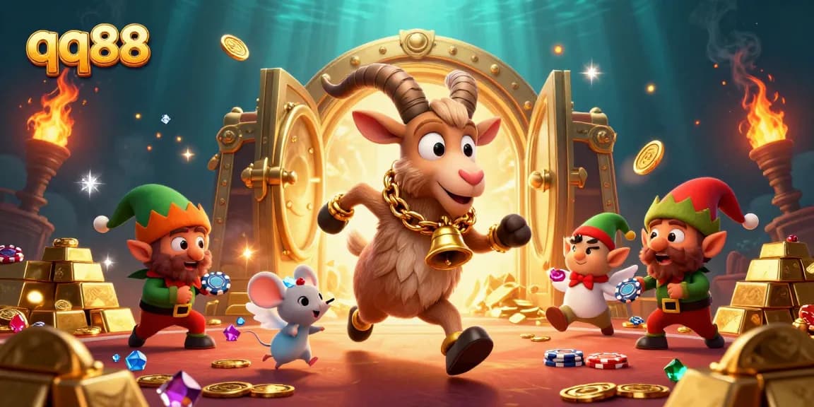 Experience thrilling games at qq88's vibrant casino with dynamic characters and rich decorations.