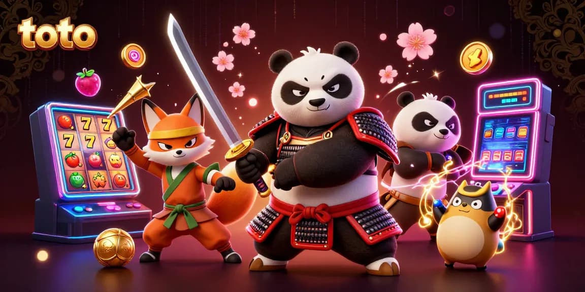 Engage with toto's thrilling gameplay as the samurai panda draws his katana in a vibrant casino scene.