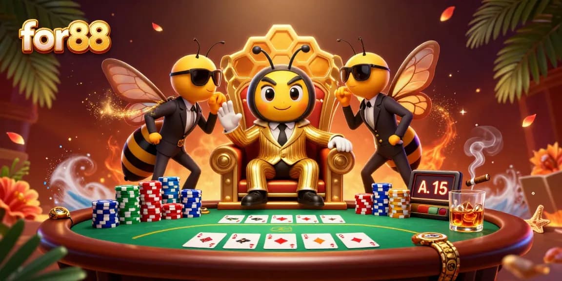 Experience the thrilling atmosphere of for88 with a vibrant casino scene filled with poker action and unique characters.