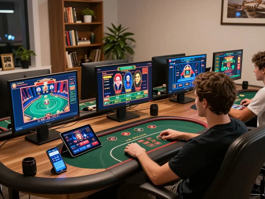 Experience strategic online gaming with vu88 in a cozy, modern home setting featuring multiple devices.