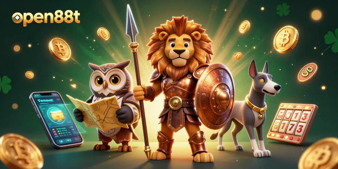 Experience thrilling gameplay at open88t with dynamic 3D gaming characters and crypto symbols.