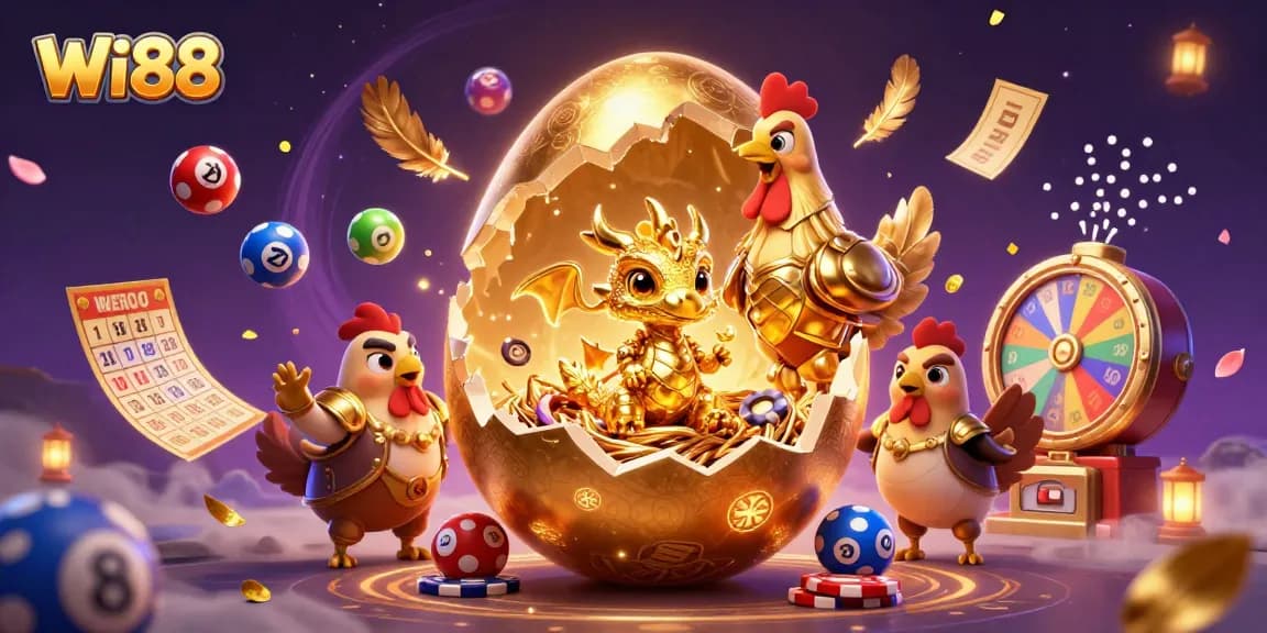 Engage in thrilling gaming at Wi88 with a golden dragon and dynamic casino elements.