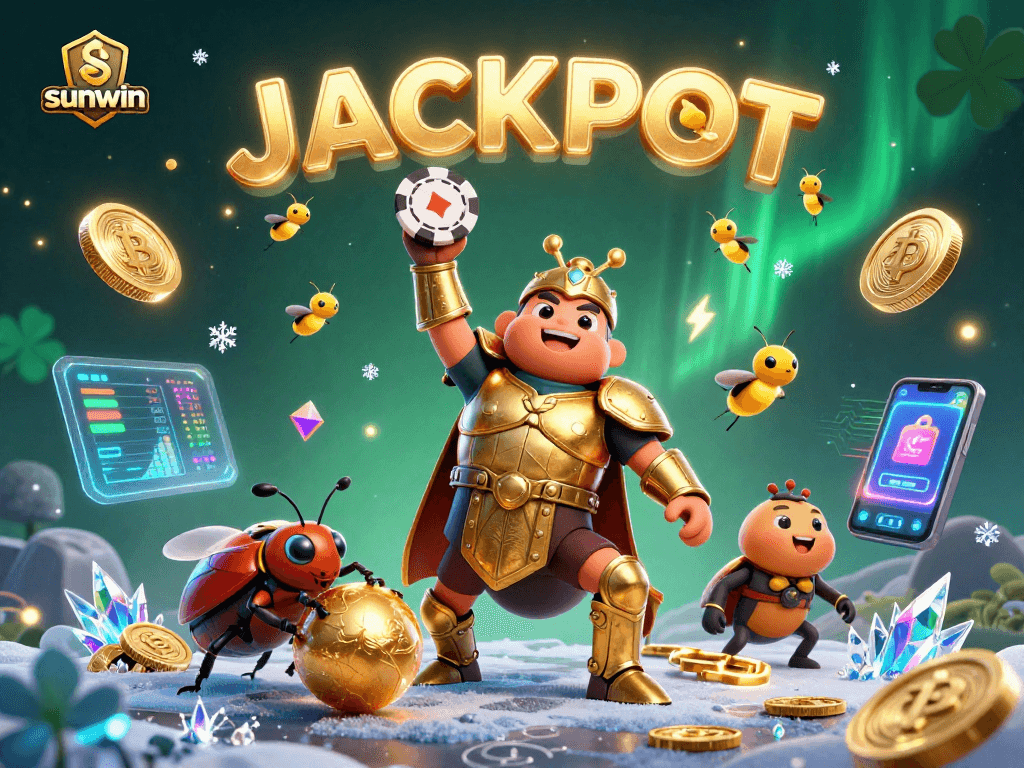 Engage in dazzling gameplay with sunwin as the hercules beetle lifts a poker chip in victory.