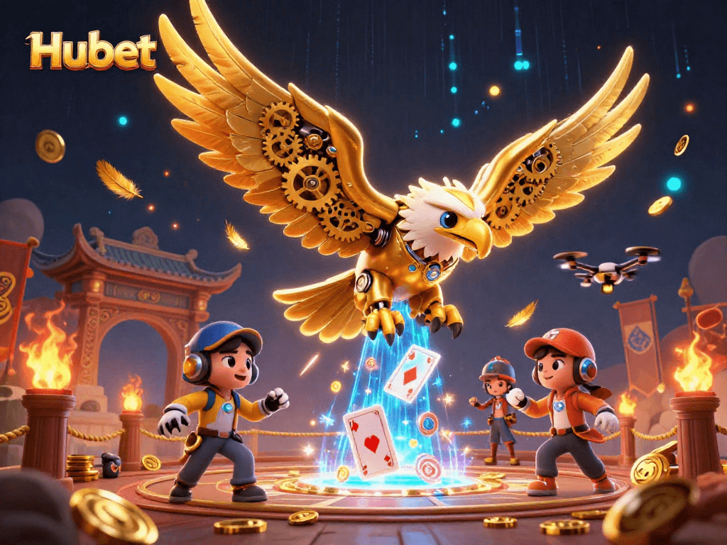 Experience thrilling gaming action with Hubet's immersive golden eagle and holographic cards.
