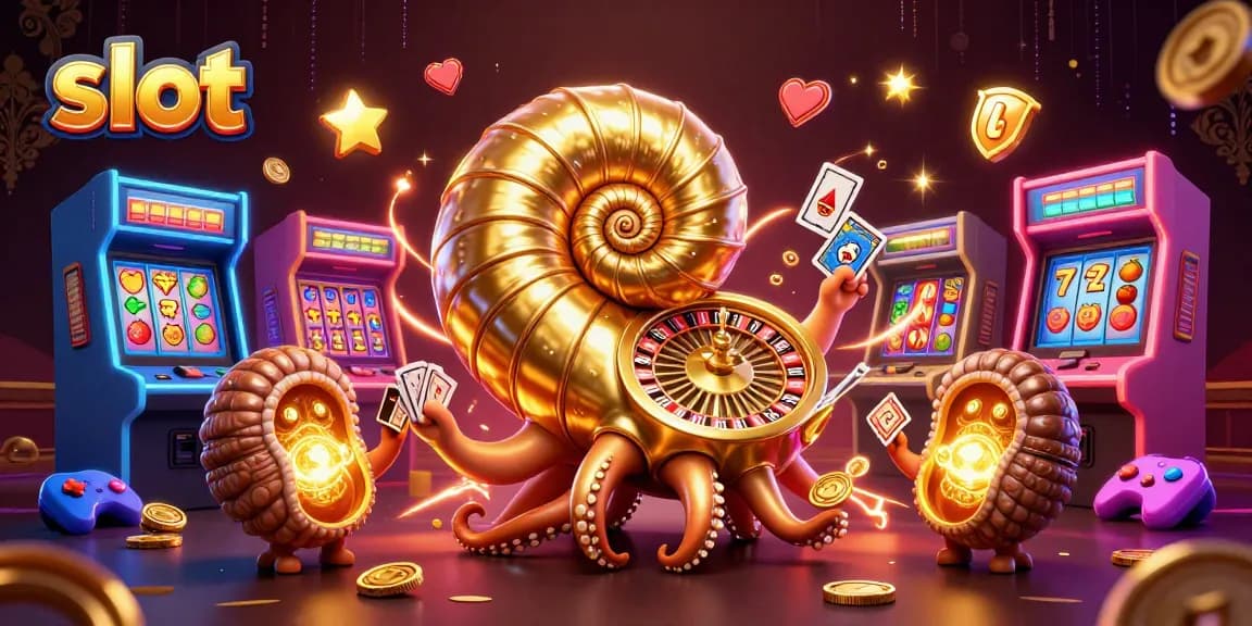 Spin the slot reels with a nautilus in a vibrant casino scene featuring golden winnings.
