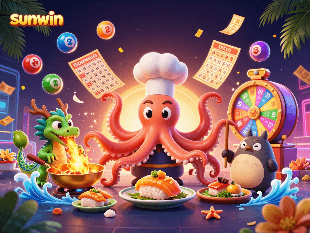 Engage with sunwin’s vibrant lottery scene featuring animated characters and games.