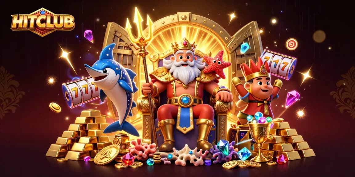Experience the HITCLUB excitement with Neptune and treasures in a vibrant casino scene.