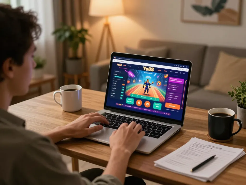 Engaging online gaming session showcasing Yo88 interface, with player focused on responsible gambling.