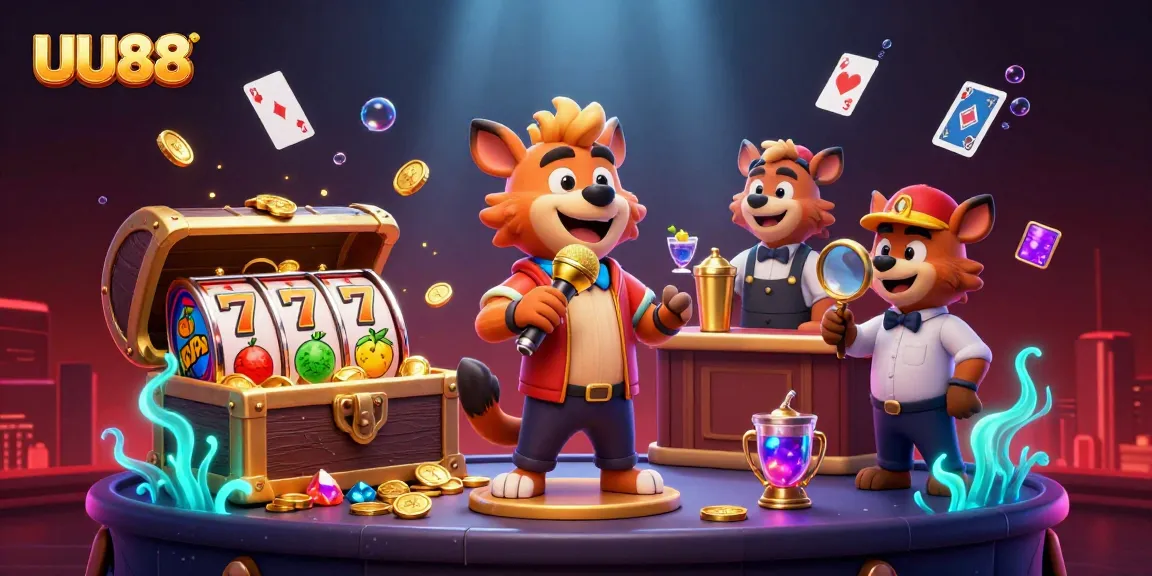 Experience the fun at UU88 with lively hyenas in a vibrant casino scene.