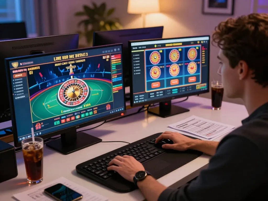 Engaging online gameplay with MAN88 on multiple screens, showing live casino action and strategy notes for responsible gambling.