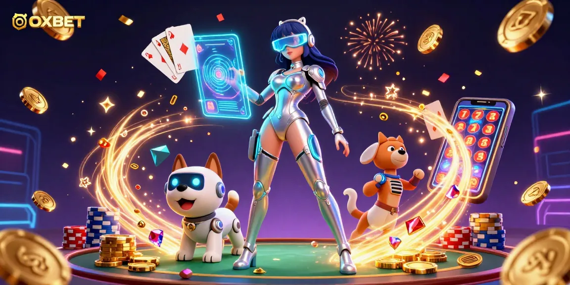 OXBET showcases an exciting 3D casino scene with vibrant characters and abundant gaming elements.