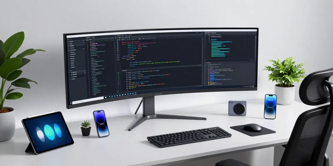 Explore mb668u technology in a professional software development setup, featuring modern devices and coding interfaces.