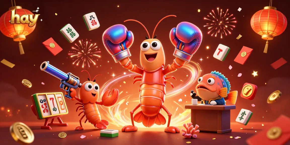 Win big with hay in this vibrant 3D casino scene featuring a animated mantis shrimp and festive gambling elements.