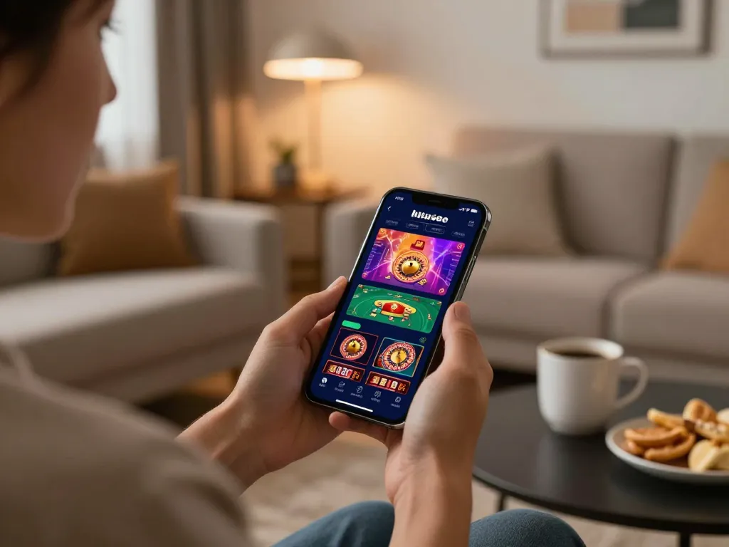 Experience LC 88 online gaming excitement on a smartphone in a cozy home setting.