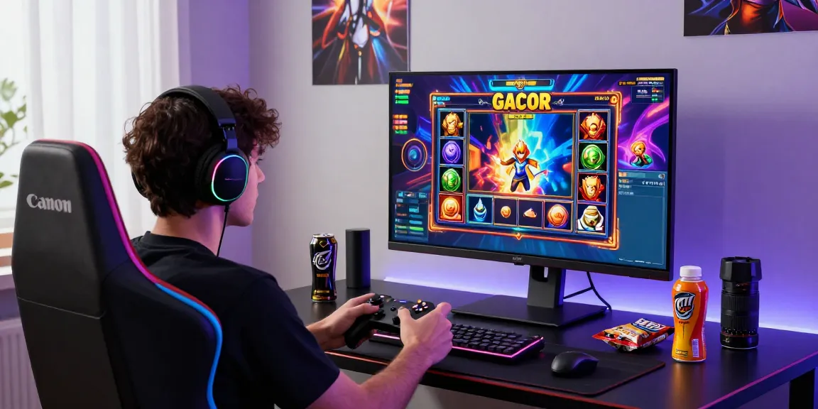 Player enjoying slot gacor gaming experience at modern setup with vibrant graphics.