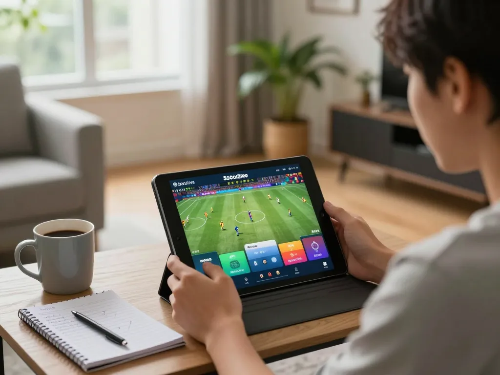Socolive xem bong da interface displayed on tablet during online sports viewing at home