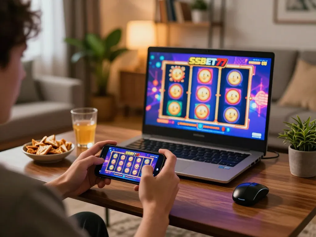 Engaging online gaming experience with SSBET77 app on smartphone, showcasing exciting casino games