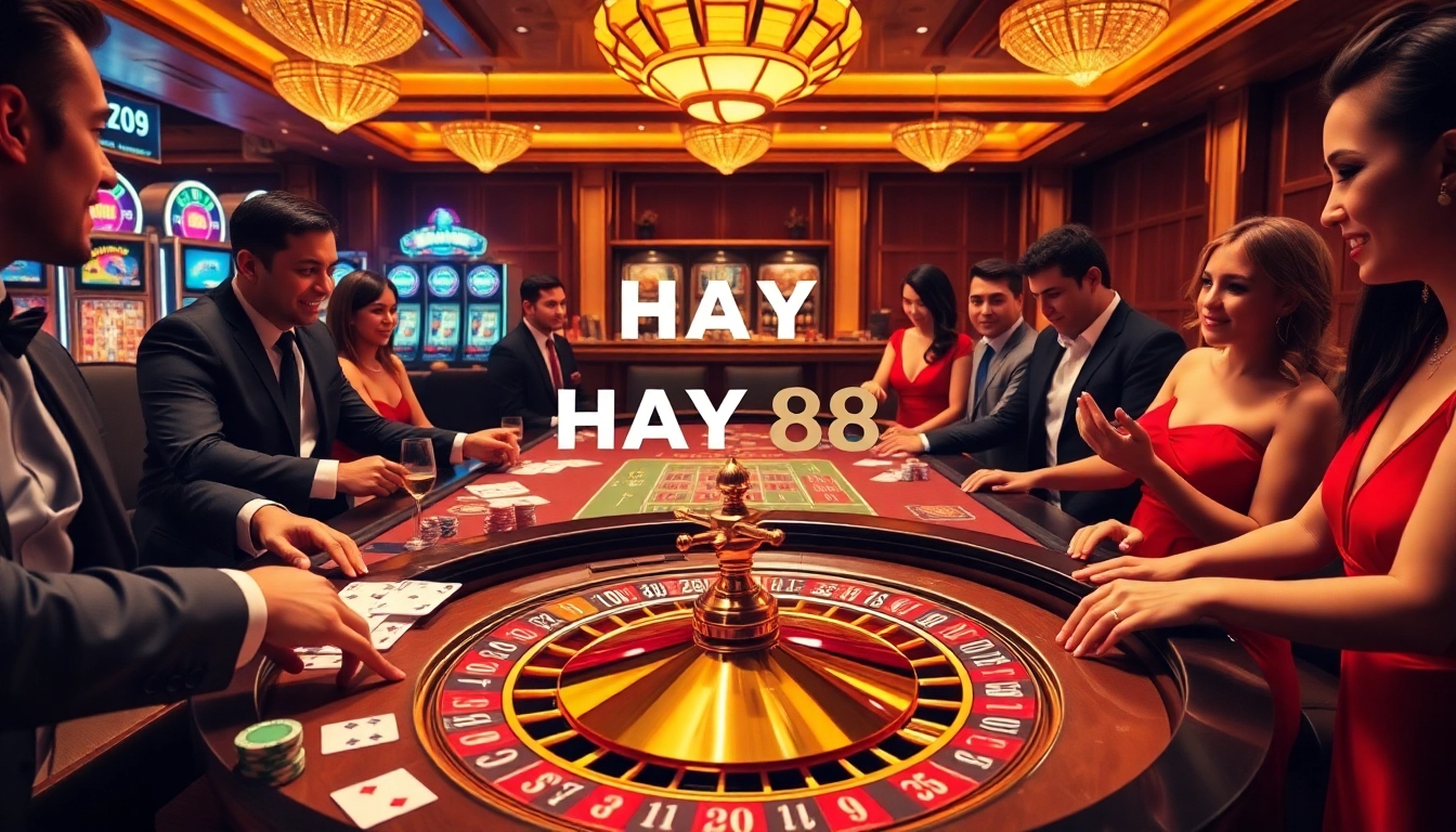 Engaging scene at HAY 88 casino featuring players at tables and vibrant gaming elements.