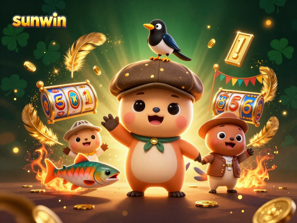Win big with sunwin's playful casino scene featuring baby Nessie and gold coins.