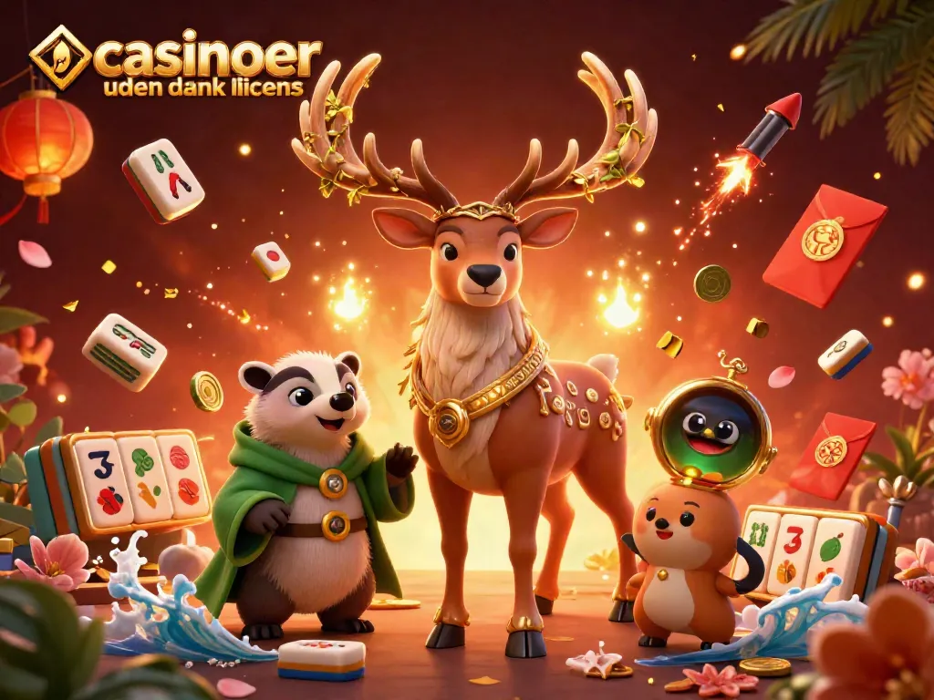 Engage in casinoer uden dansk licens with a vibrant celebration featuring a druid stag and lucky symbols.