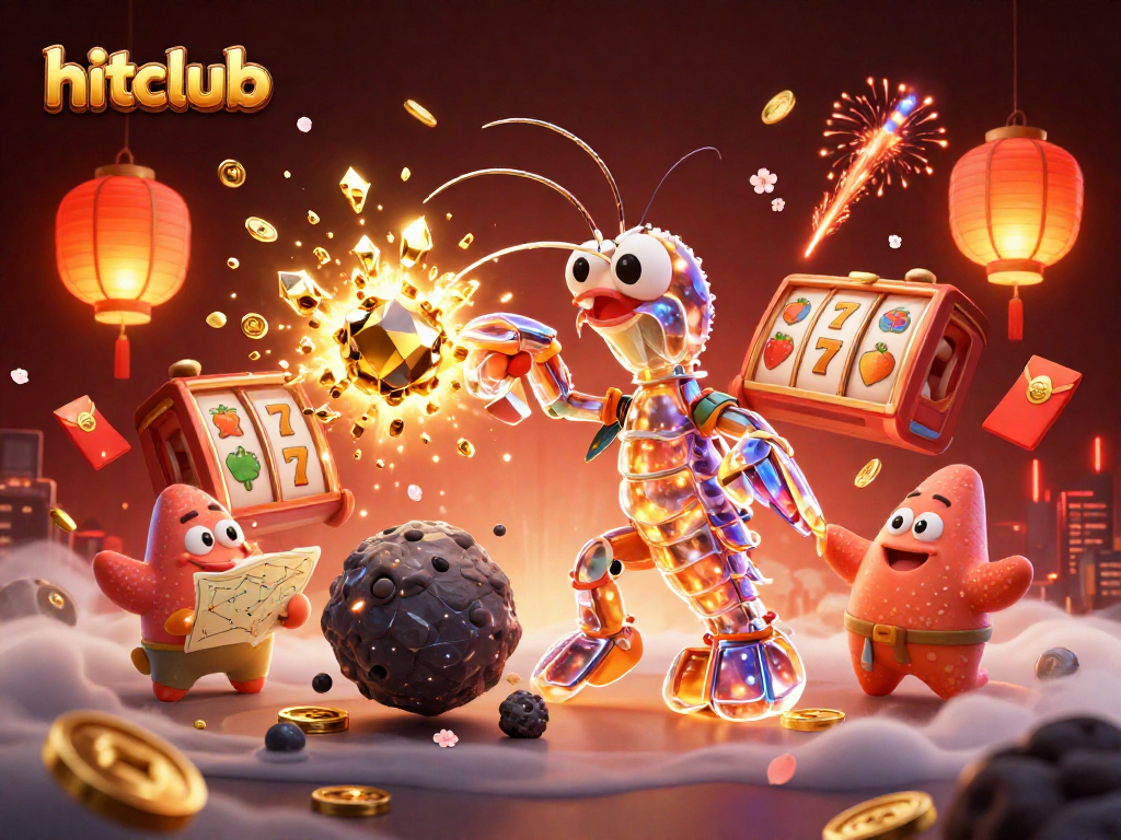 Hitclub offers exhilarating gameplay with a galactic samurai and vibrant slot elements in a colorful casino scene.