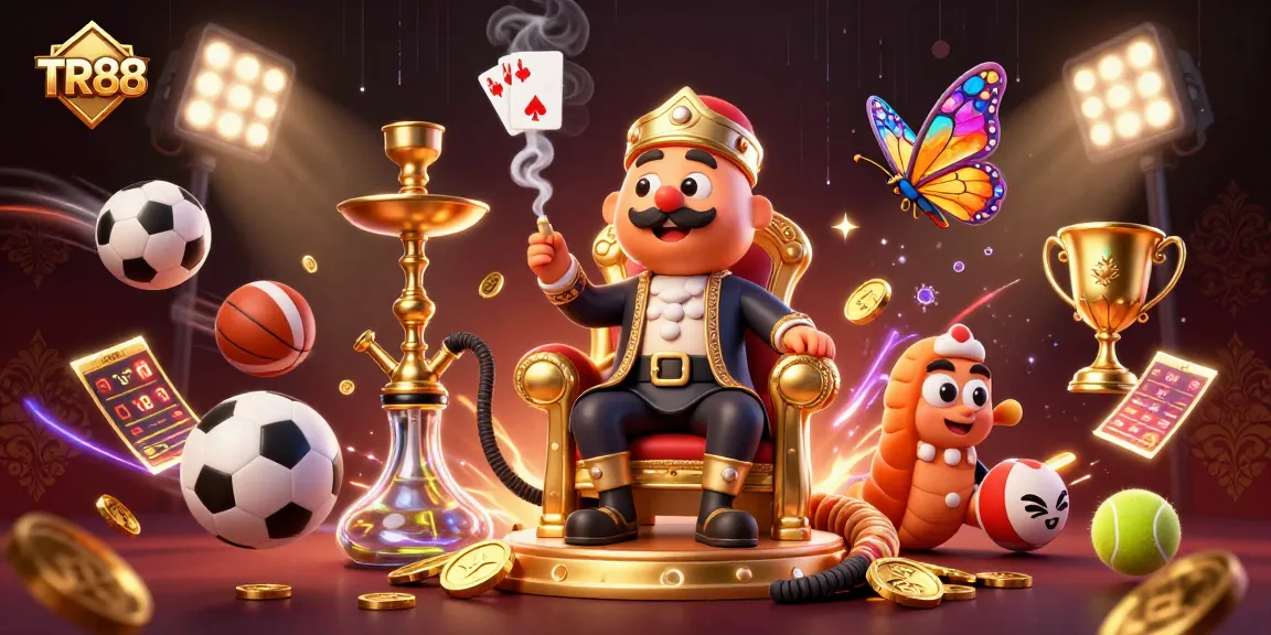 Engage in gambling excitement with TR88, a vibrant 3D illustration of casino-themed characters and elements.
