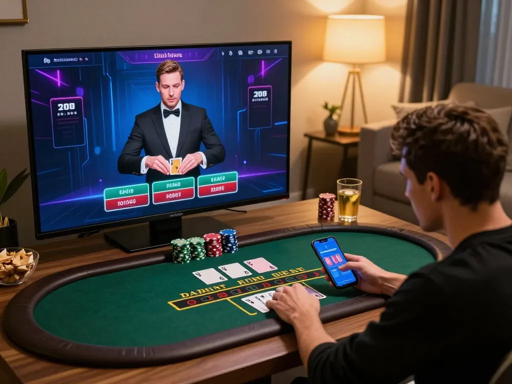 Engaging online blackjack session on 88fc with live dealer gameplay from home setting
