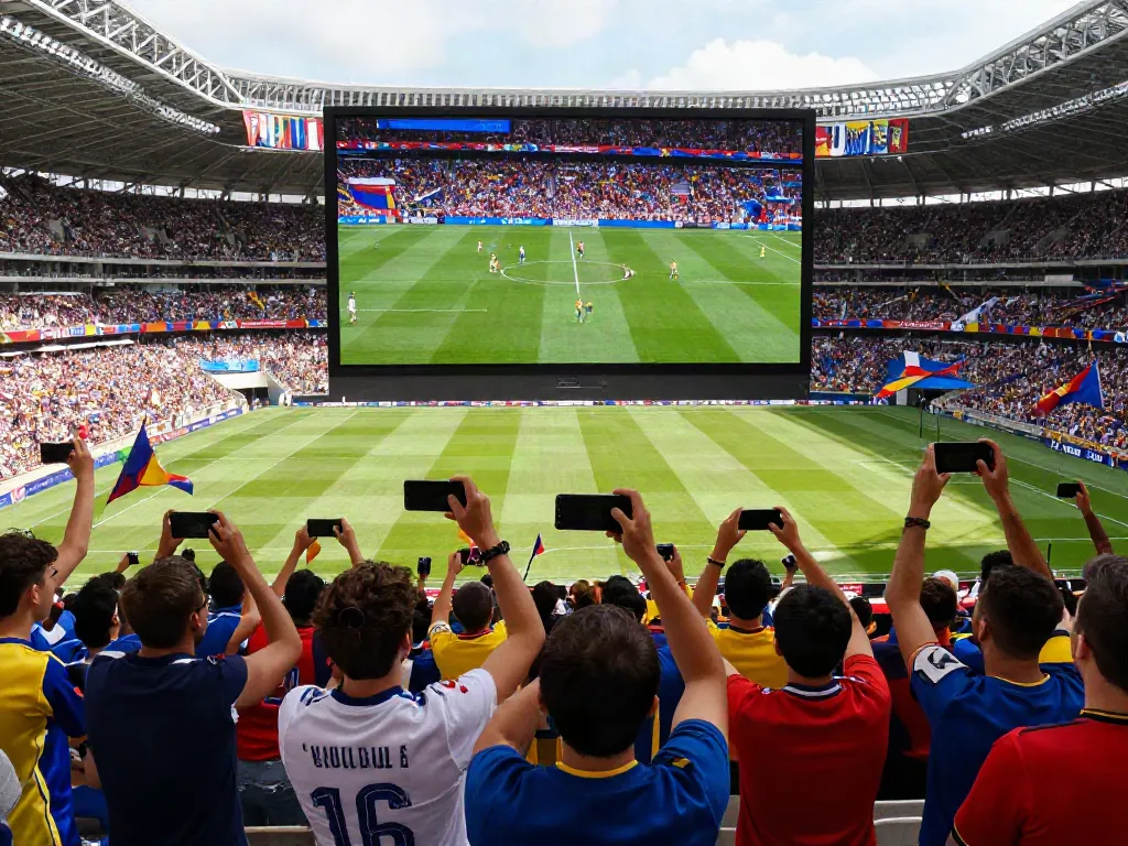 Exciting live sports scene at a packed stadium showcasing fans during a football match, highlighting the energy of sports streaming on gavangtv.life.
