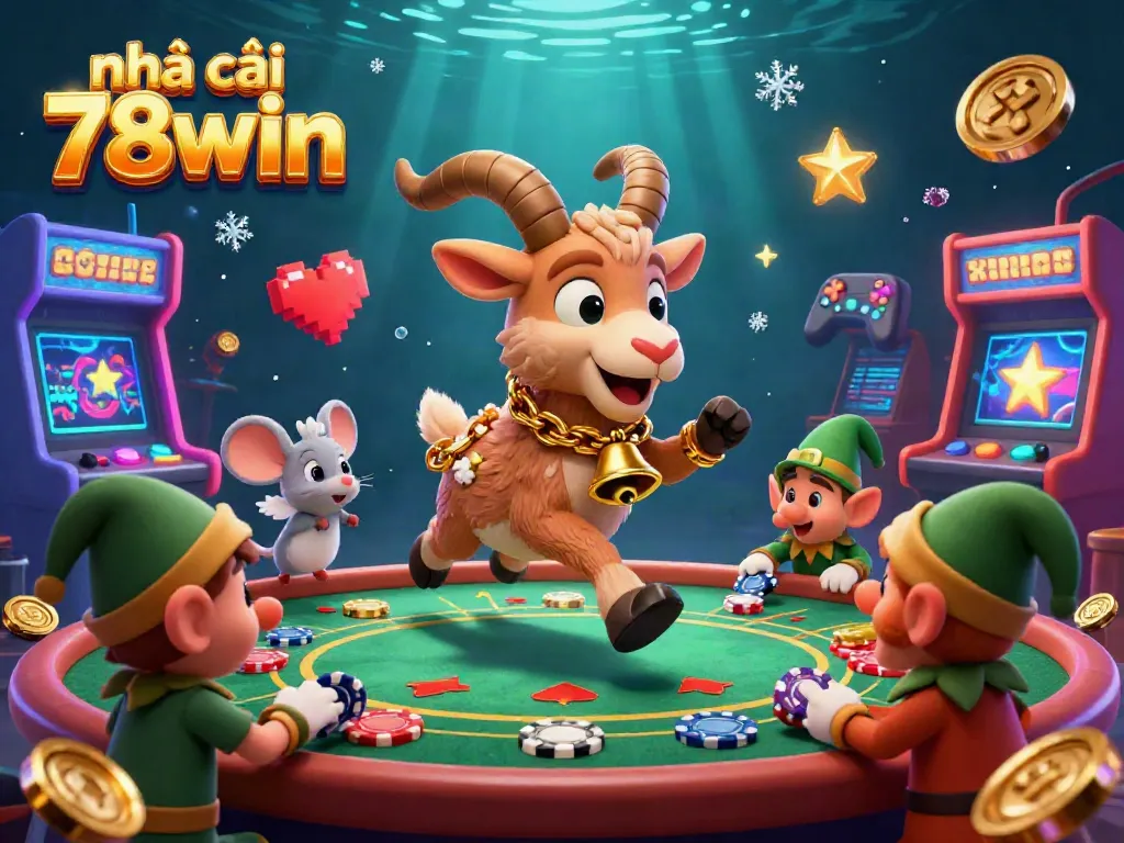Engage in fun casino gaming with nhà cái 78win, featuring festive characters in a lively scene.