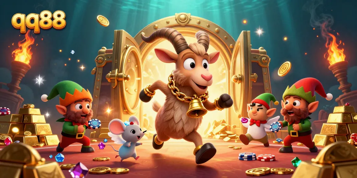 Experience thrilling games at qq88's vibrant casino with dynamic characters and rich decorations.